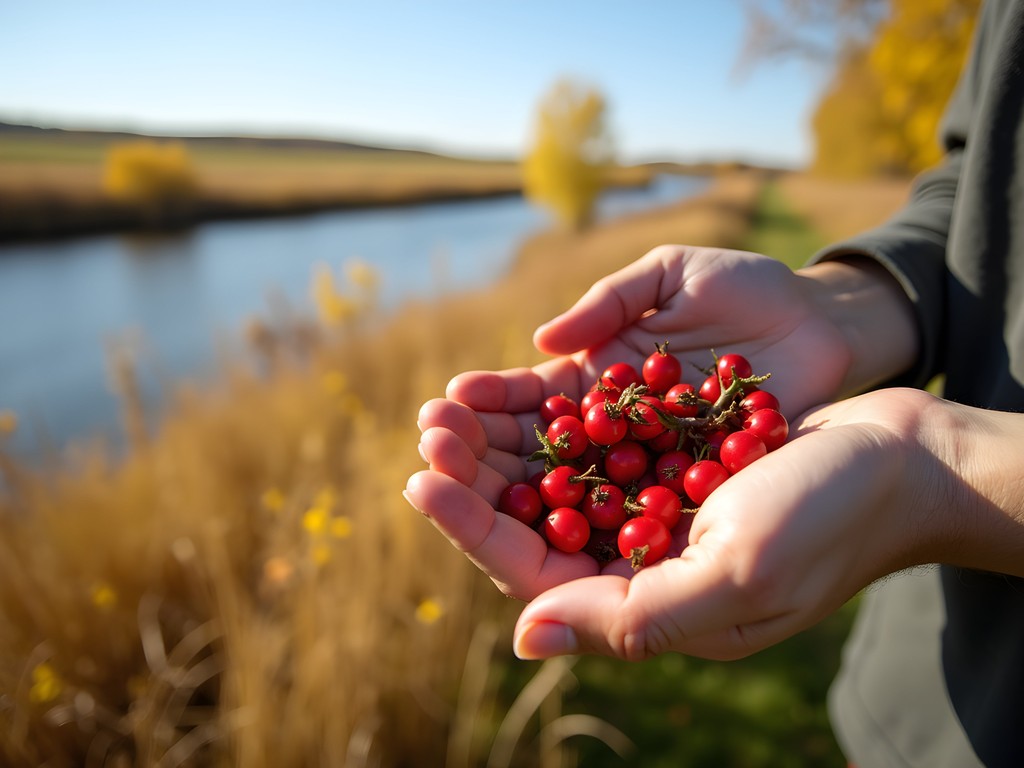 Foraging for wild ingredients along the Missouri River trail in Bismarck during fall
