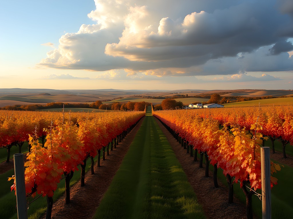 Cold-climate vineyard with fall foliage near Bismarck, North Dakota