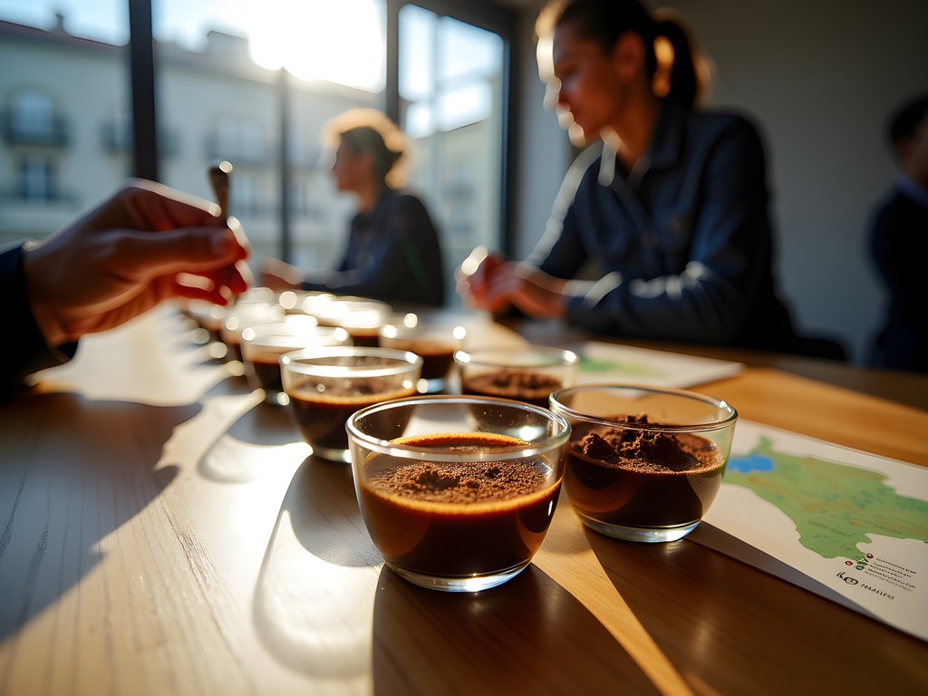 Coffee cupping session at a specialty café in Bogotá