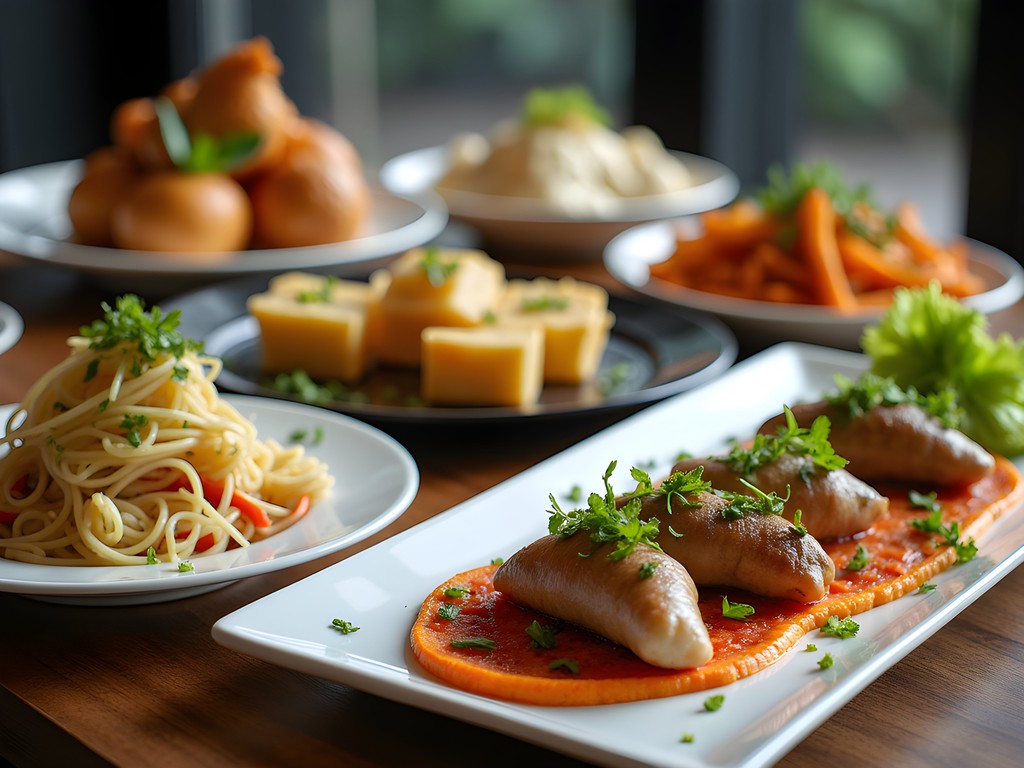 Colorful display of multicultural dishes representing Brisbane's diverse food scene