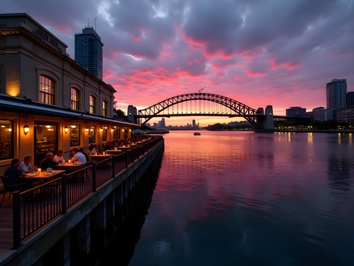 Sunset dining at Howard Smith Wharves with Story Bridge view
