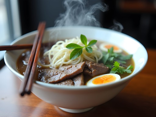 Steaming bowl of authentic Vietnamese pho with fresh herbs in Burnsville restaurant