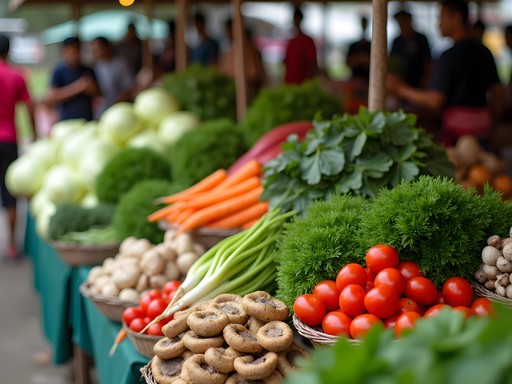Colorful display of fresh highland vegetables at Kea Farm Market in Cameron Highlands