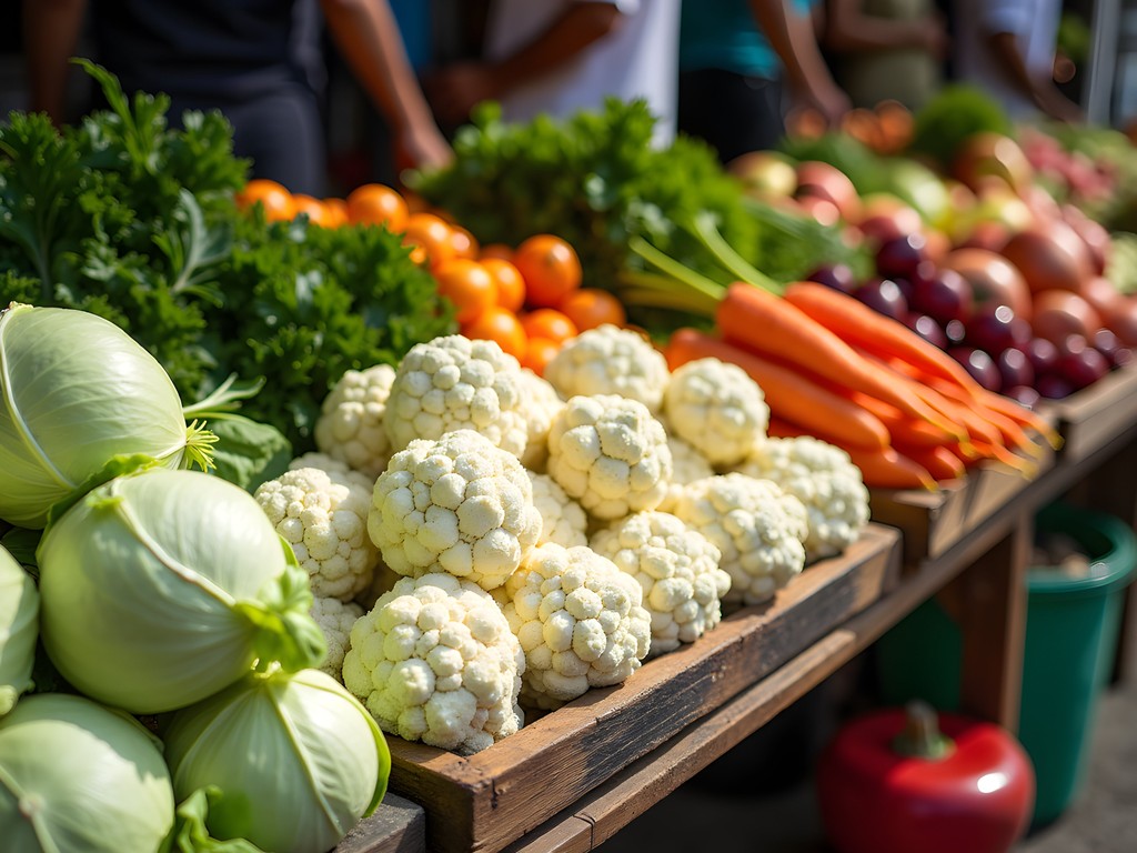 Colorful display of fresh highland vegetables and fruits at Kea Farm Market in Cameron Highlands