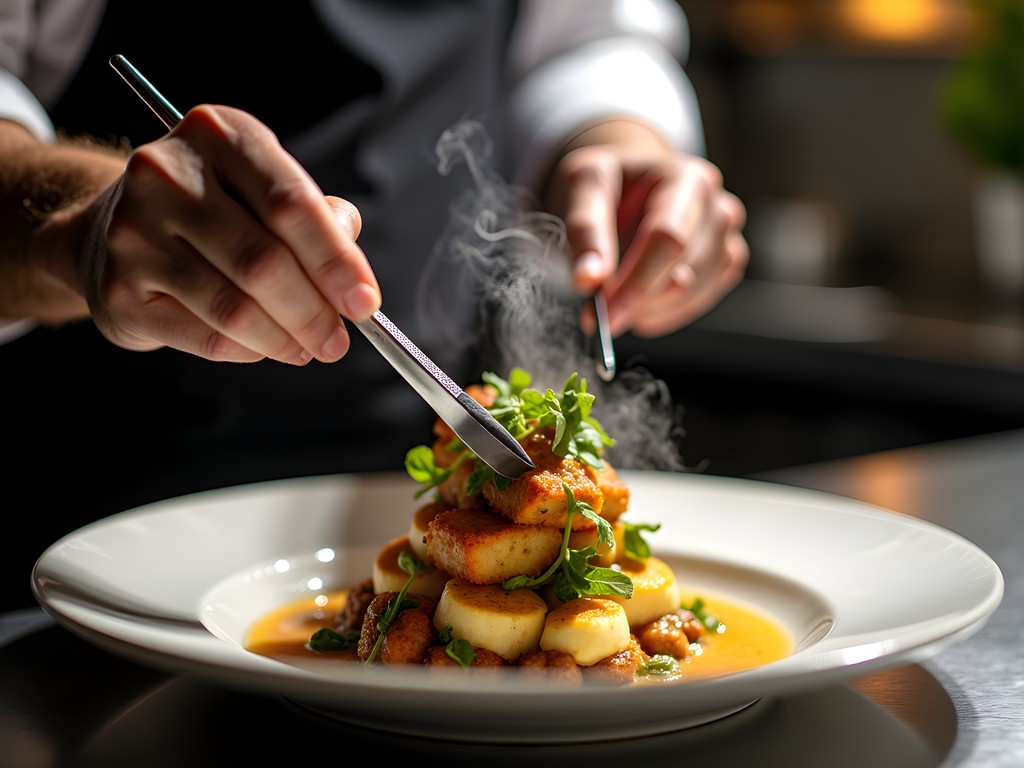 Chef plating innovative fusion dish combining Southern and global flavors in Charlotte restaurant