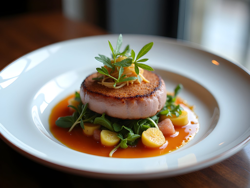 Elegantly plated modern Southern cuisine in upscale Charlotte restaurant