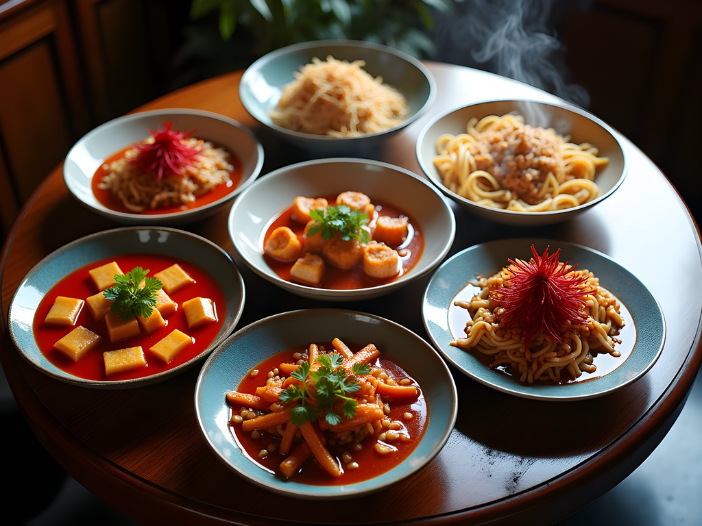 Traditional Sichuan dishes including mapo tofu, kung pao chicken and dan dan noodles
