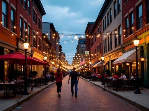 Charming street scene in Cleveland's Little Italy neighborhood with restaurants and shops