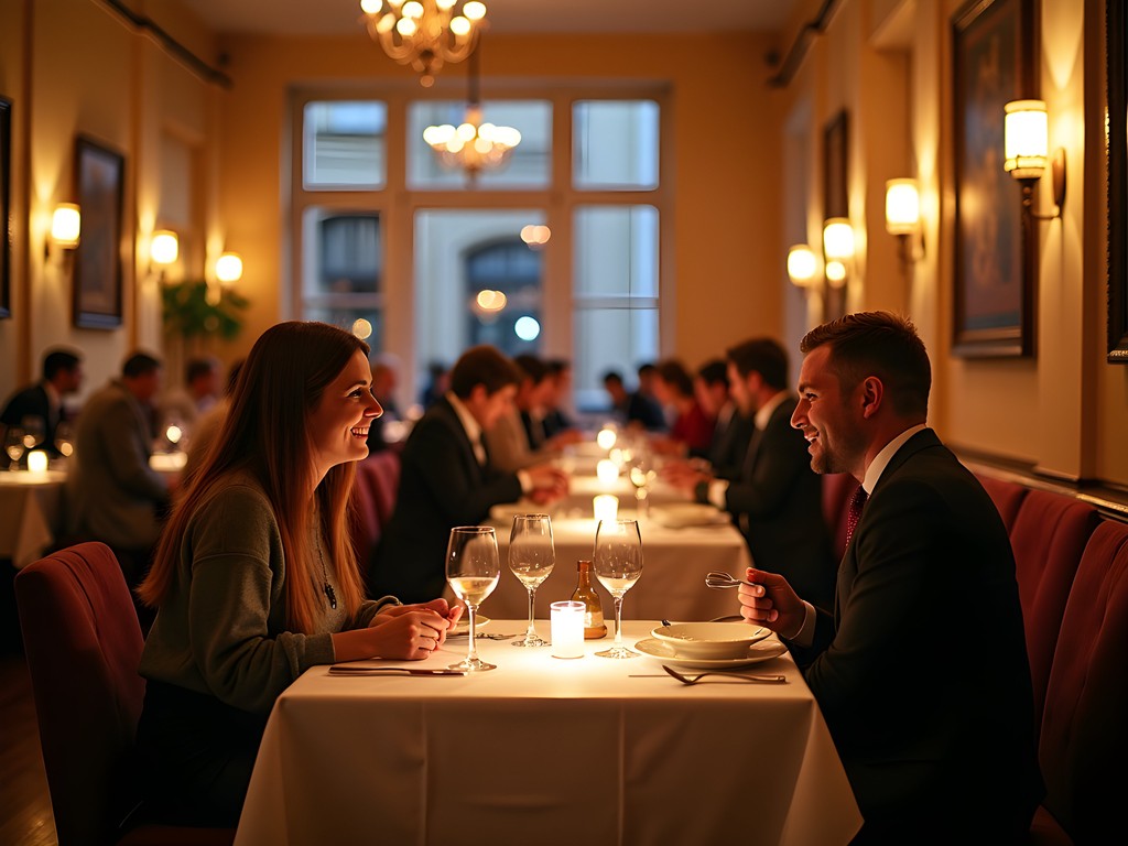 Elegant interior of a fine dining restaurant in Cleveland's Tremont neighborhood with couples dining