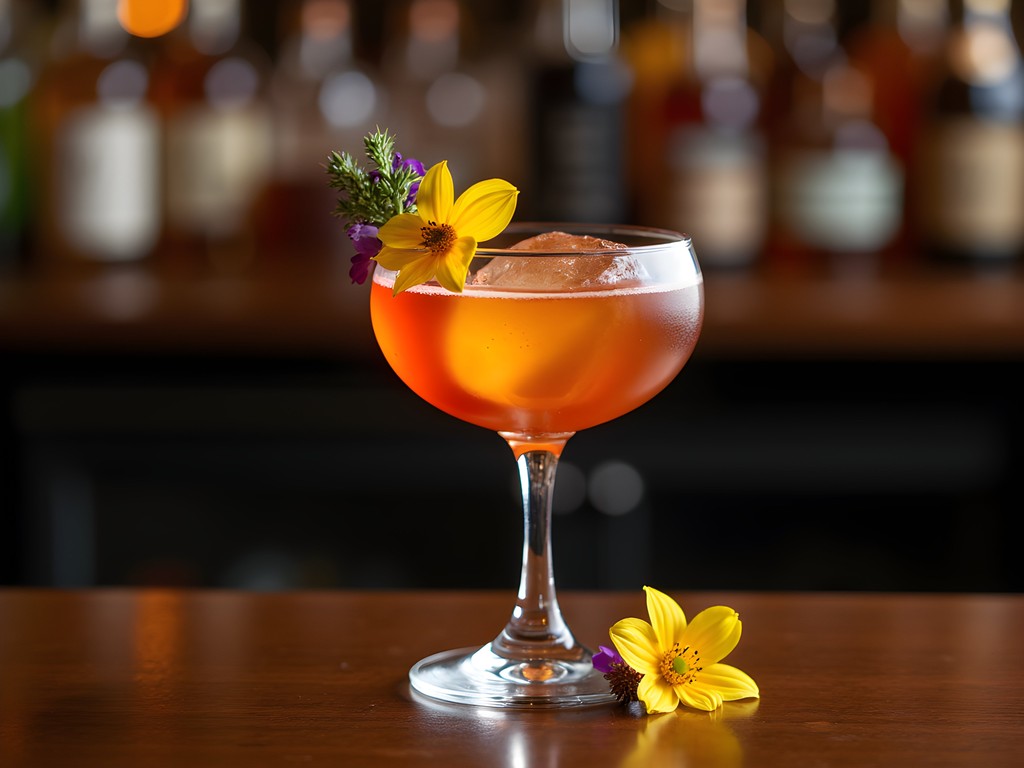 Artisanal cocktail with local ingredients and edible flowers at Barred Owl
