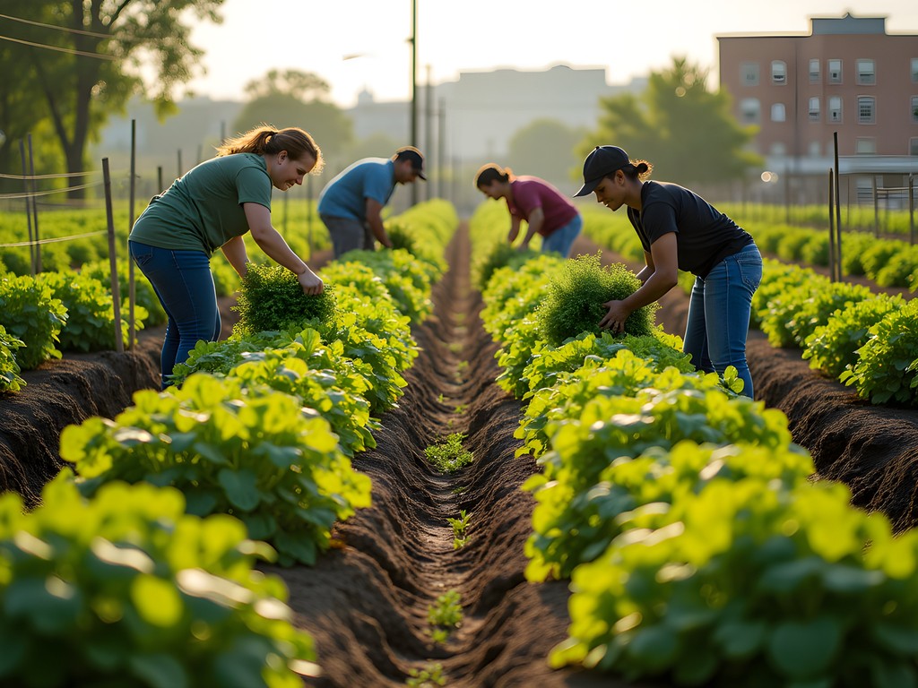 Columbia Center for Urban Agriculture community garden with volunteers harvesting vegetables