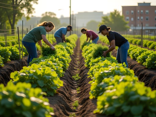 Columbia Center for Urban Agriculture community garden with volunteers harvesting vegetables