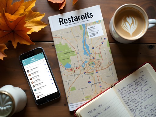 Columbus Ohio restaurant guide and map on table with coffee