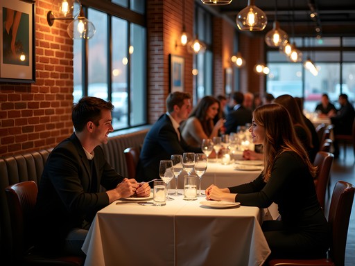 Modern restaurant interior in Columbus Short North Arts District with couples dining