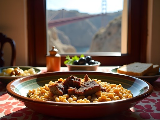 Traditional Constantinois doubara dish served in a family home with gorge views