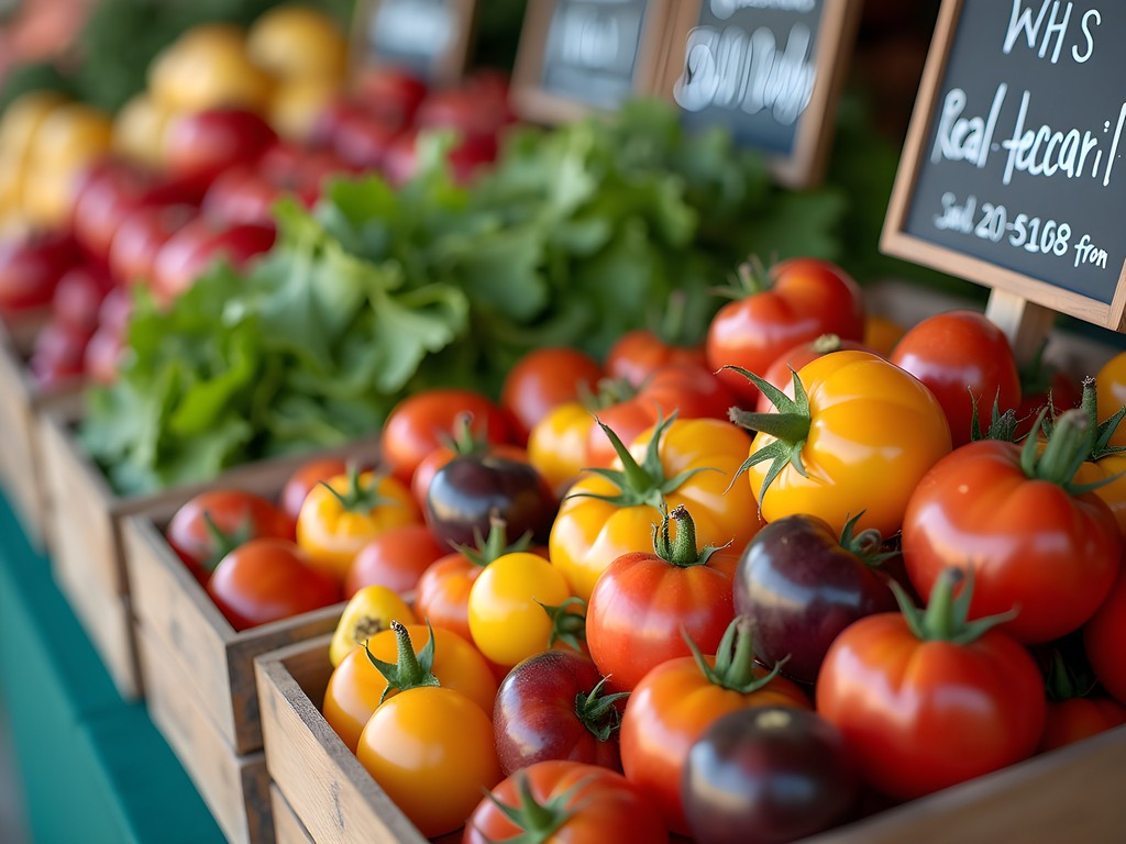 Colorful heirloom tomatoes and fresh produce at Conway Farmers Market