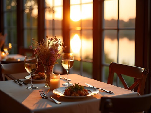 Romantic farm-to-table dinner setting at Conway restaurant with couple enjoying meal