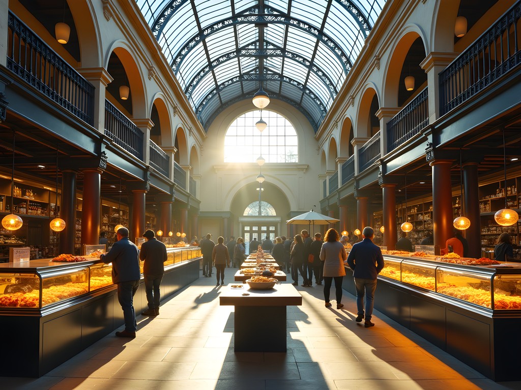 The vibrant interior of Mercado Victoria food hall in Cordoba