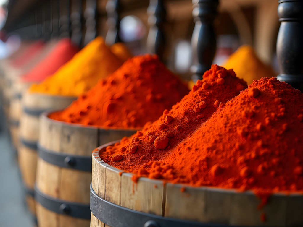Colorful paprika and spice display at Debrecen Market Hall
