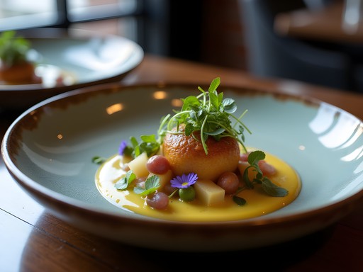 Elegantly plated dish at a Detroit fine dining restaurant showcasing local ingredients