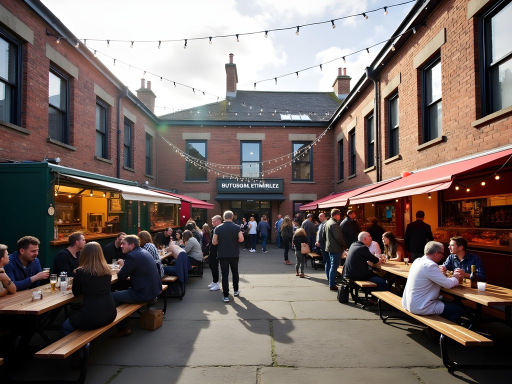 The Pitt Market in Leith showing diverse street food vendors in a converted industrial space