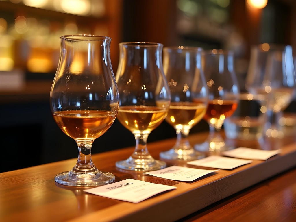 Flight of Scottish single malt whiskies with tasting notes at The Devil's Advocate in Edinburgh