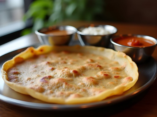 Massive paper dosa served on banana leaf with assorted chutneys