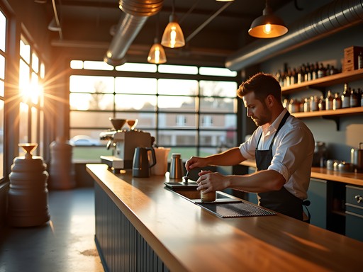 Fill-Up Coffee's pour-over station in converted gas station building in Edmond, Oklahoma