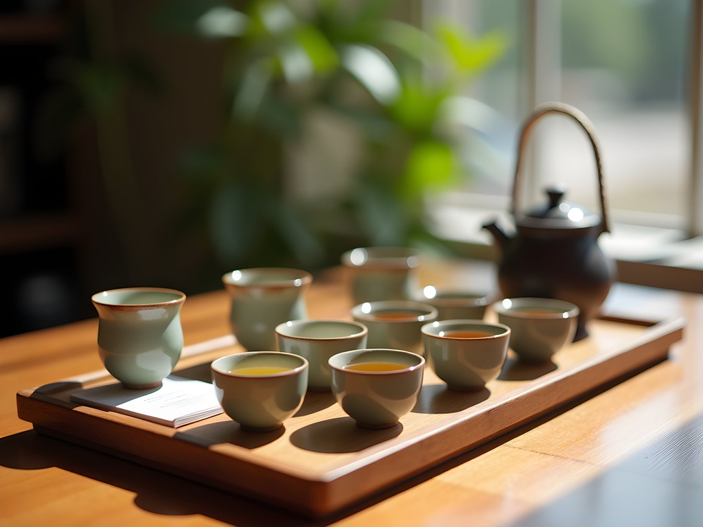 Traditional tea tasting setup at Urban Teahouse in Edmond with various specialty teas