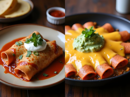 Side-by-side comparison of authentic Mexican and Tex-Mex enchilada plates