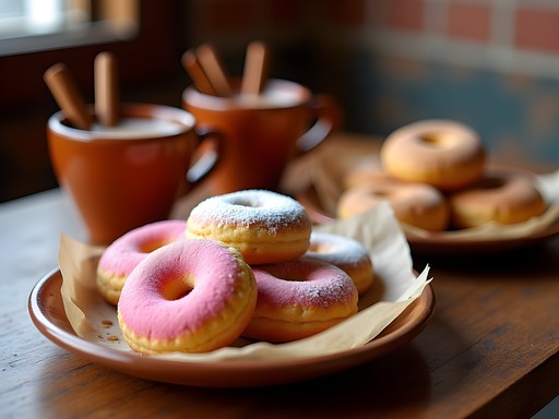 Assorted pan dulce and Mexican hot chocolate at traditional El Paso bakery