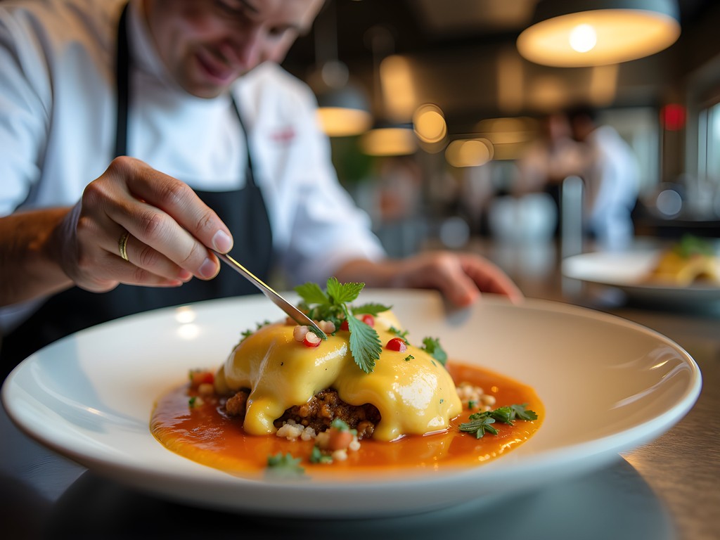 Chef preparing contemporary border cuisine in upscale El Paso restaurant