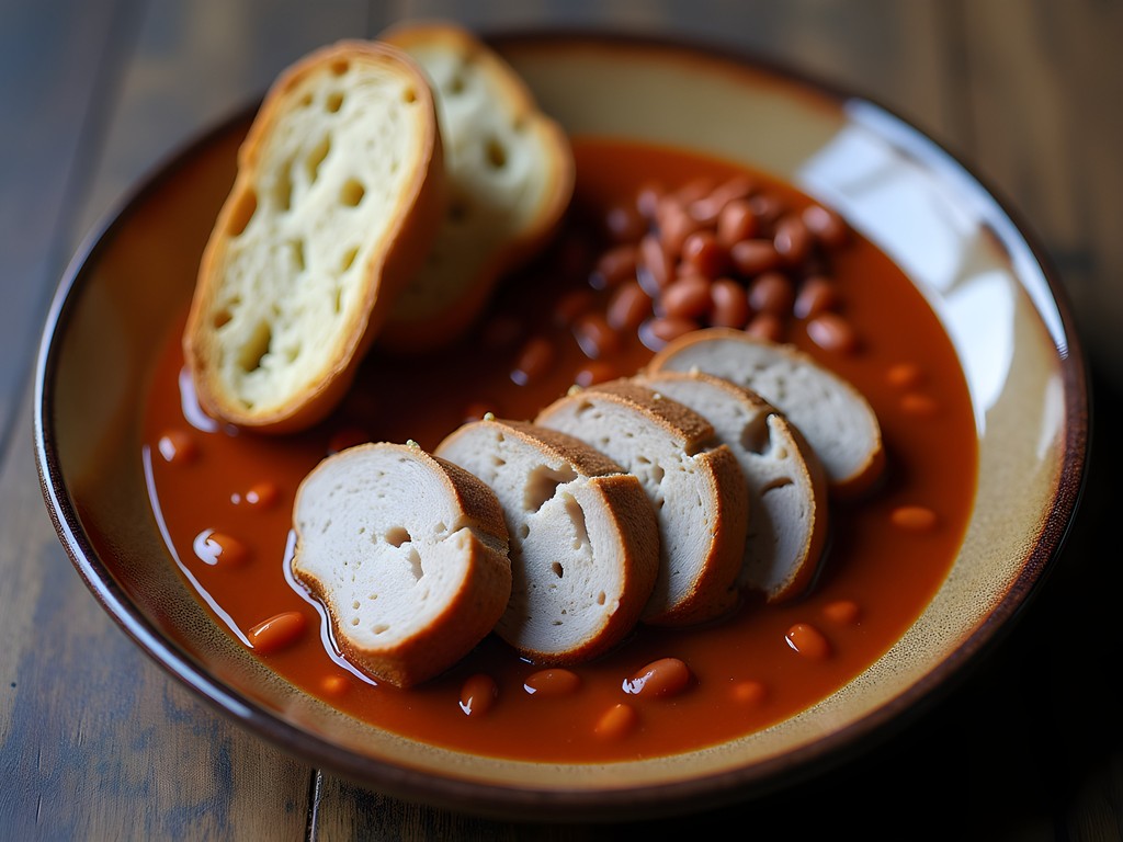 Traditional Basque solomo dish with marinated pork loin, red beans, and fresh bread in Elko restaurant
