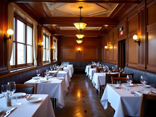 Interior of The Tavern restaurant in Enid showing restored 1920s art deco fixtures and historical architecture