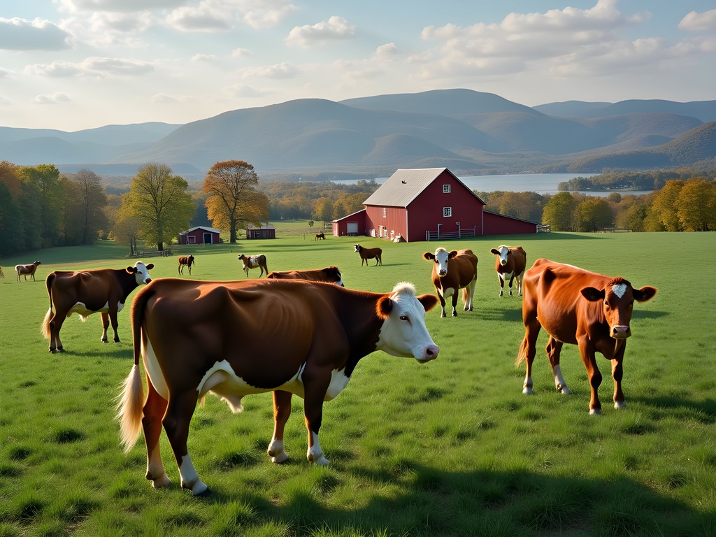 Cows grazing at Shelburne Farms with Lake Champlain in background