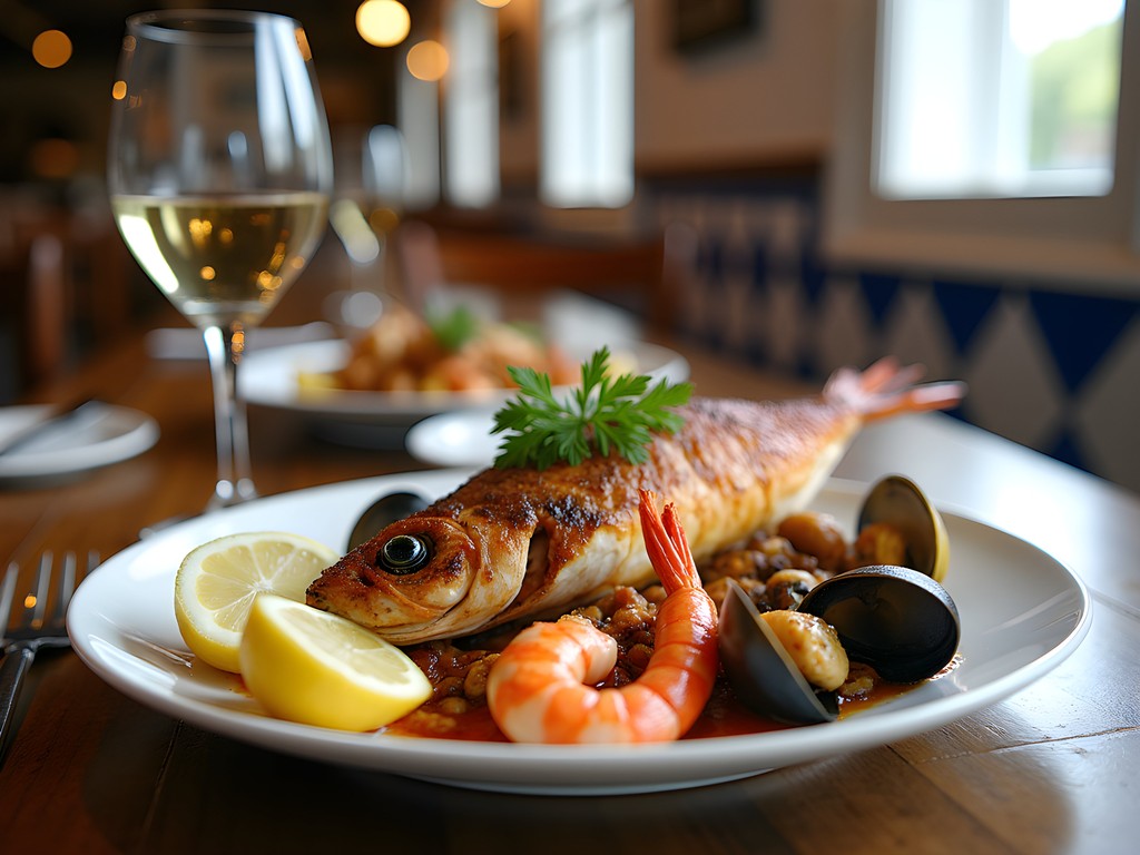 Traditional Portuguese seafood platter at Sagres Restaurant in Fall River