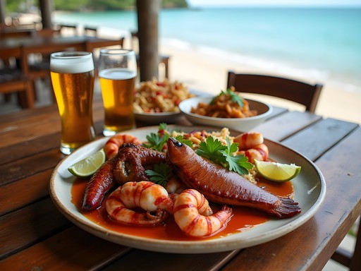 Fresh seafood platter served at beachside restaurant in Fernando de Noronha