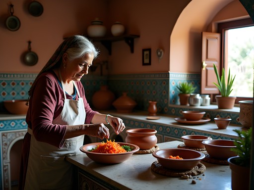 Traditional Moroccan cooking class in historic home kitchen with tagine preparation