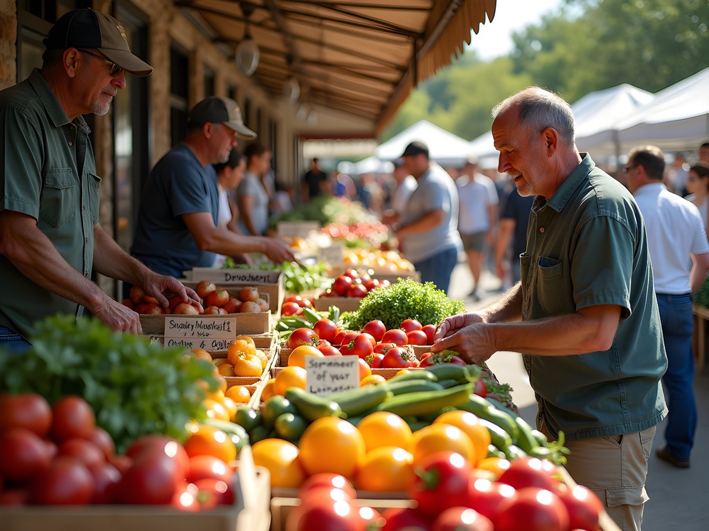 Vibrant farmers market in Florence, Alabama with local produce and vendors