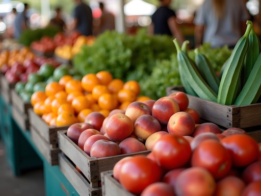 Colorful display of fresh local produce at Clearfork Farmers Market in Fort Worth
