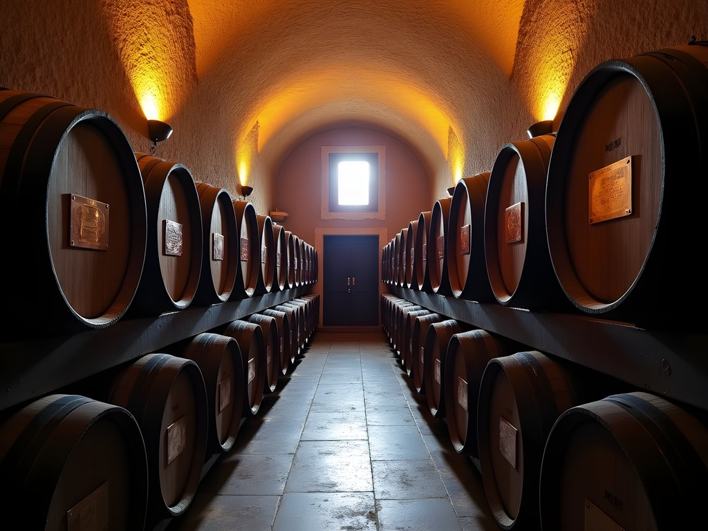Ancient wooden barrels aging Madeira wine in Blandy's Wine Lodge canteiro loft in Funchal
