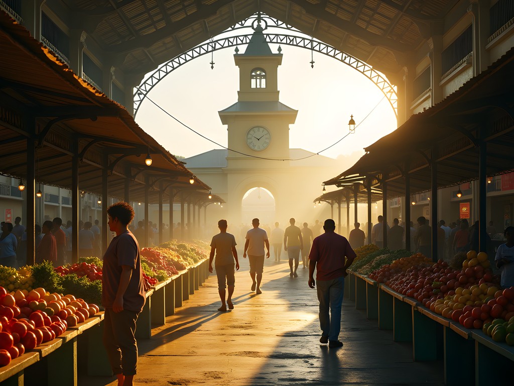 Early morning at the historic Stabroek Market in Georgetown, Guyana