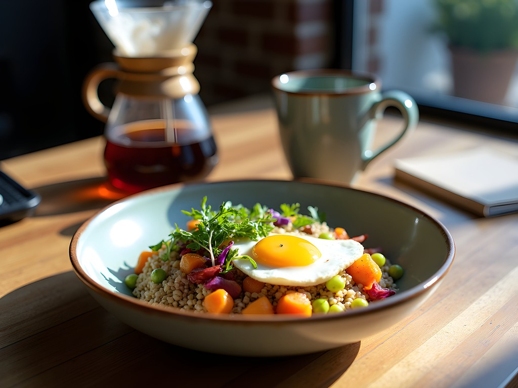 Artisanal breakfast with seasonal bowl and pour-over coffee at Bitterroot Café in Green River, Wyoming