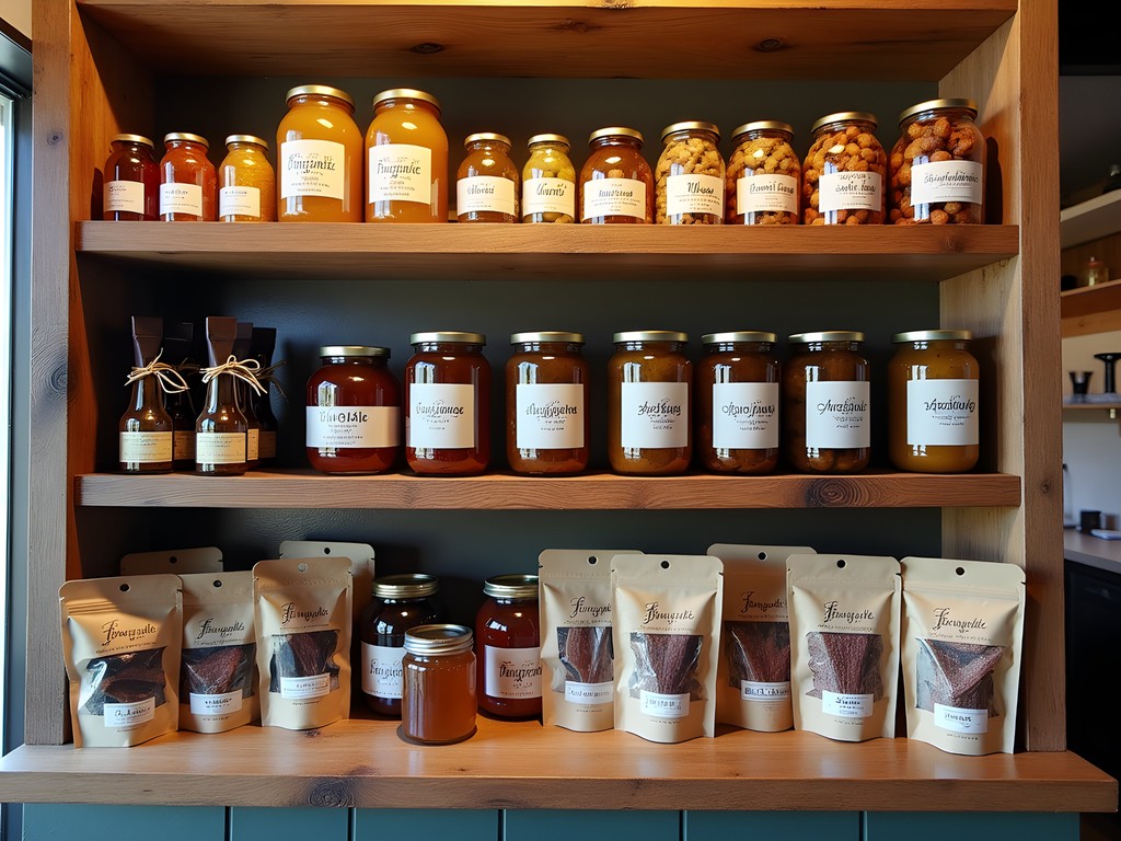 Display of local artisanal food products at River City Provisions in Green River, Wyoming