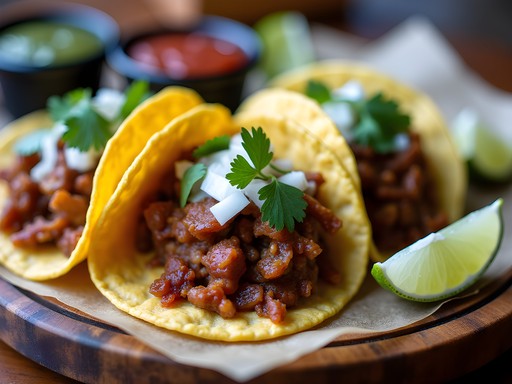 Authentic al pastor tacos on handmade corn tortillas from Taqueria El Ranchito in Green River, Wyoming