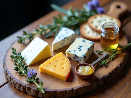 Artisanal sheep milk cheese tasting board with local accompaniments