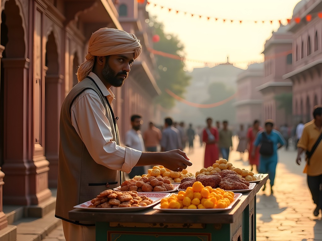 Traditional street food vendor near Hawa Mahal palace in Jaipur