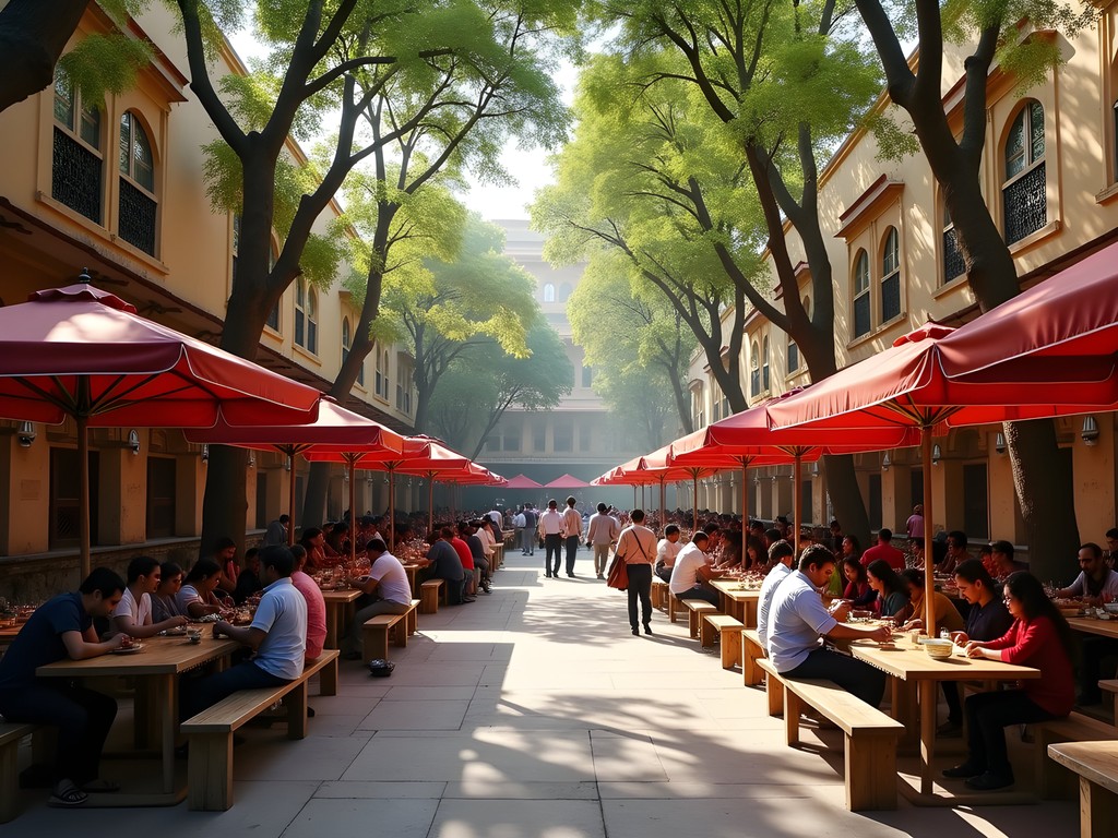 Masala Chowk food court in Jaipur with multiple food stalls and dining area