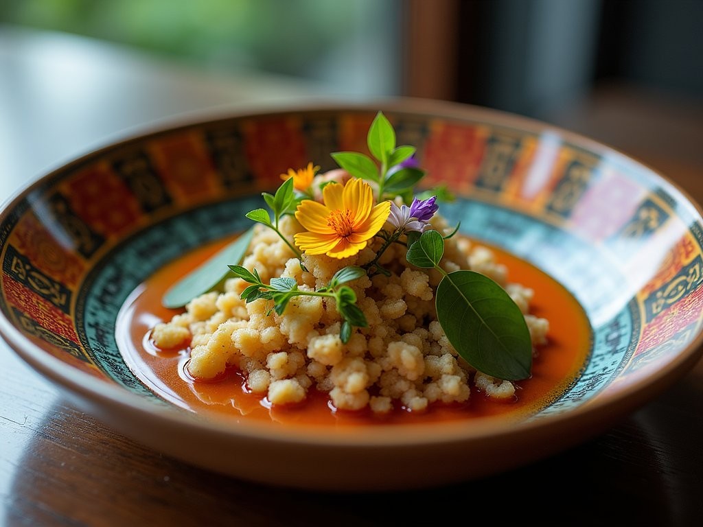 Elegantly plated modern Indonesian cuisine at upscale Jakarta restaurant