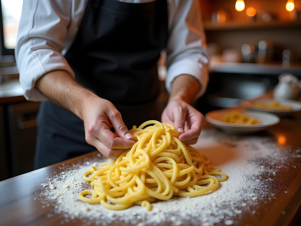 Fresh handmade pasta being prepared at Corto restaurant in The Heights neighborhood of Jersey City